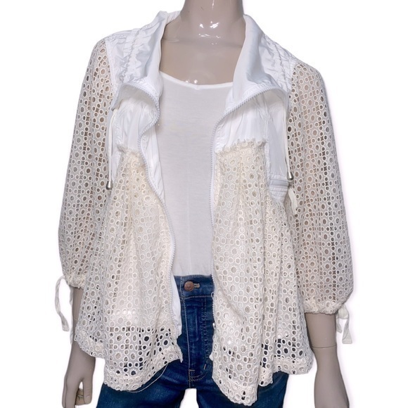 Anthropologie Hei Hei Women Size S Ivory Cream Eyelet Swing Windbreaker Jacket - Picture 5 of 9